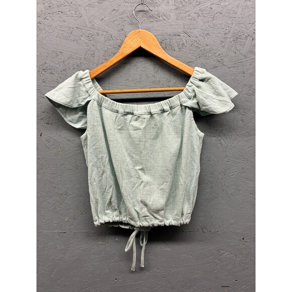 Madewell Texture & Thread Top Women’s Mint Green Off Shoulder Button Front M - Picture 9 of 9